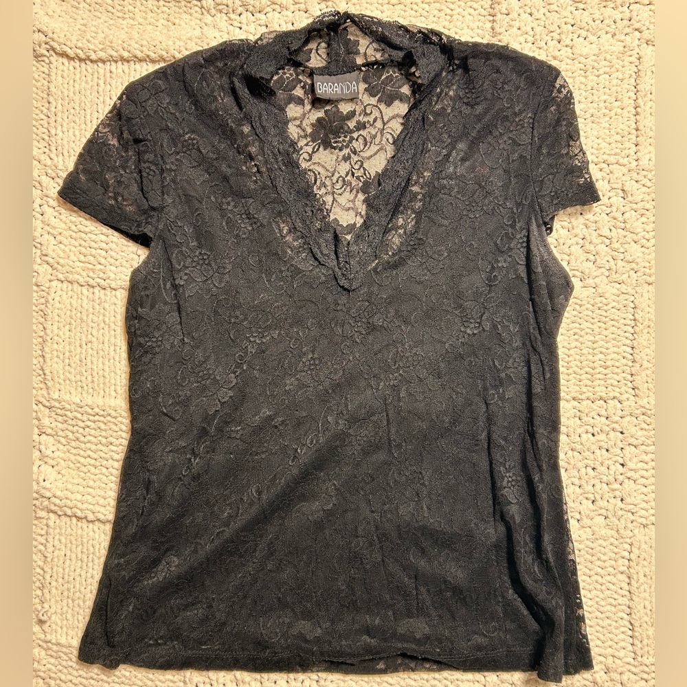 Baranda Black Lace Short Sleeve Shirt